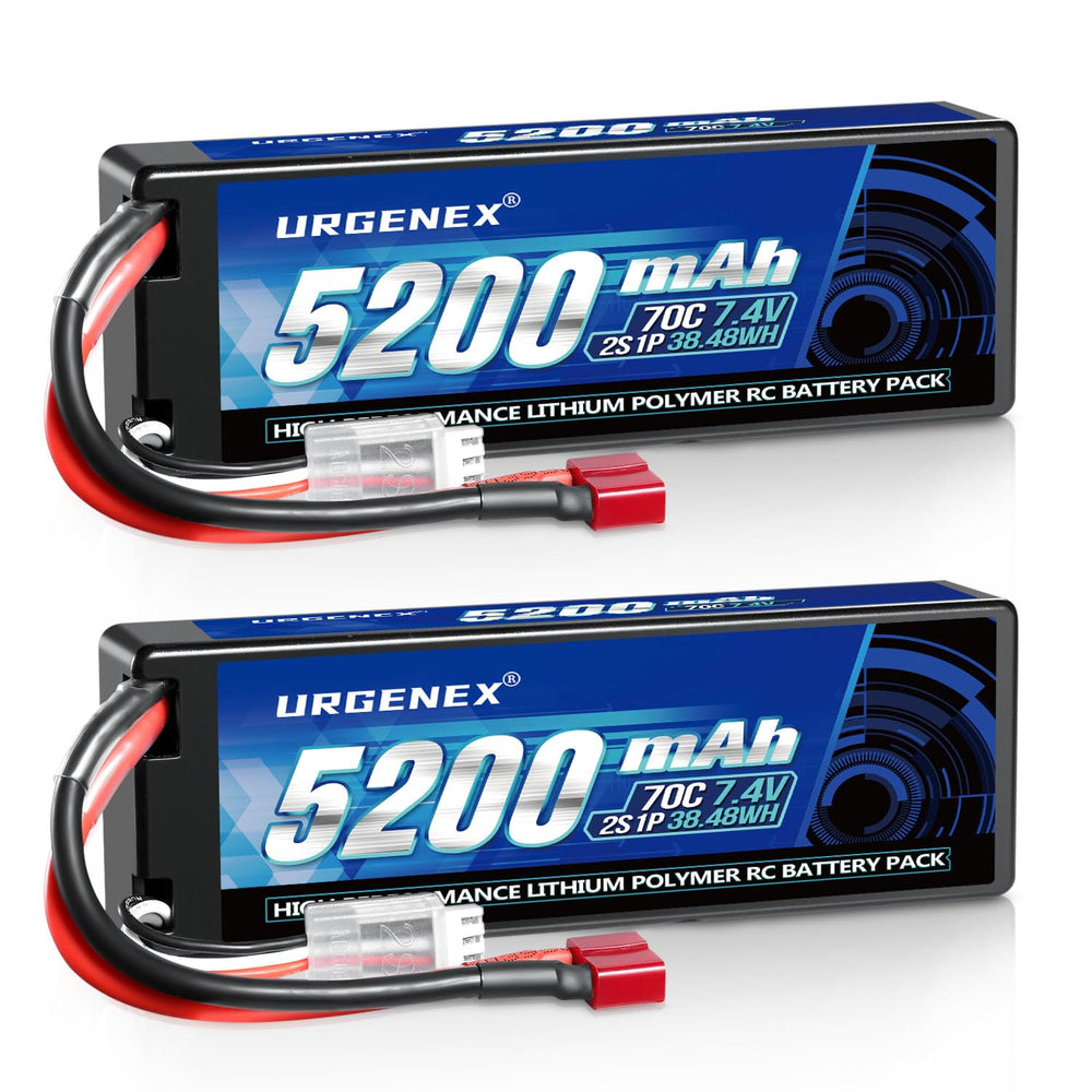 URGENEX 7.4V 5200mAh Lipo Battery 2S 70C High Discharge Rate RC Batteries with Deans T Plug Fit for RC Car Truck RC Airplane FPV Drone UAV Quadcopter and Helicopter