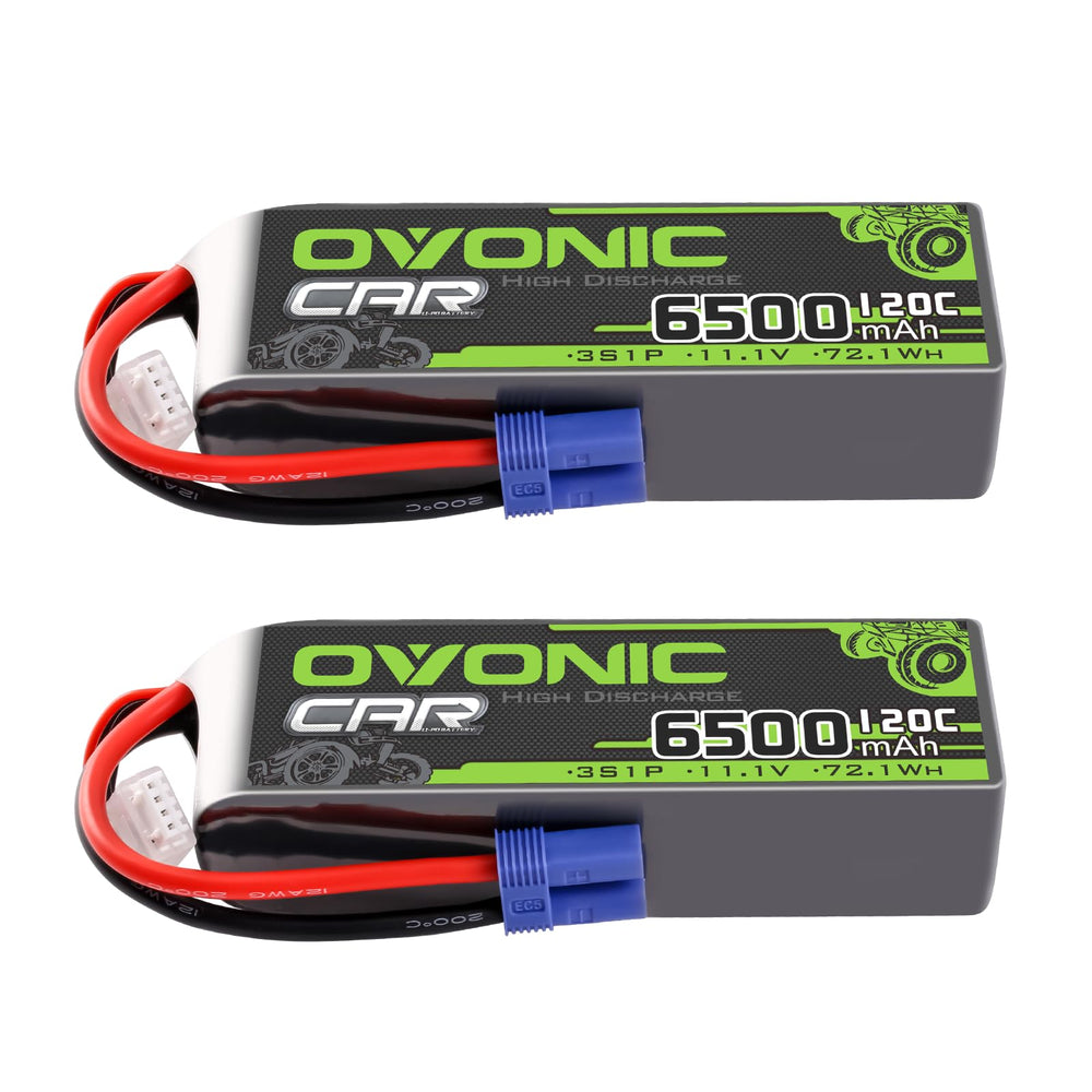 OVONIC 3S LiPo Battery 11.1V 6500mAh 120C with EC5 Plug for RC Car RC Truck Airplane Helicopter Boat Car Racing RC Hobby (2 Packs)