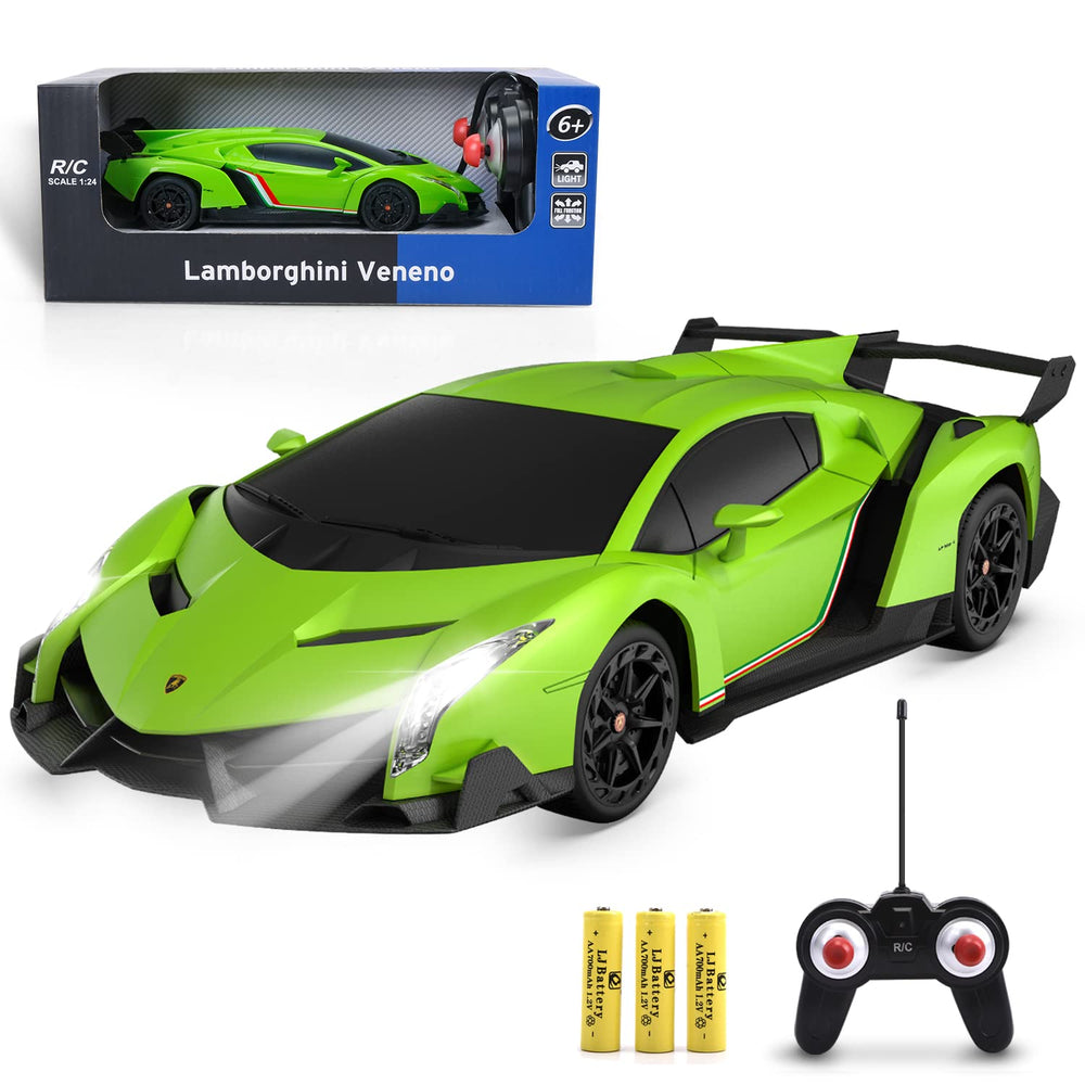 Officially Licensed Lamborghini Remote Control Car 1:24 Scale Lambo VENENO Model Cars with LED Lamborghini Toy Car RC Cars Christmas Birthday Gift for Boys Age 3 4-7 8-12 Year Old Kids Toys (Green)