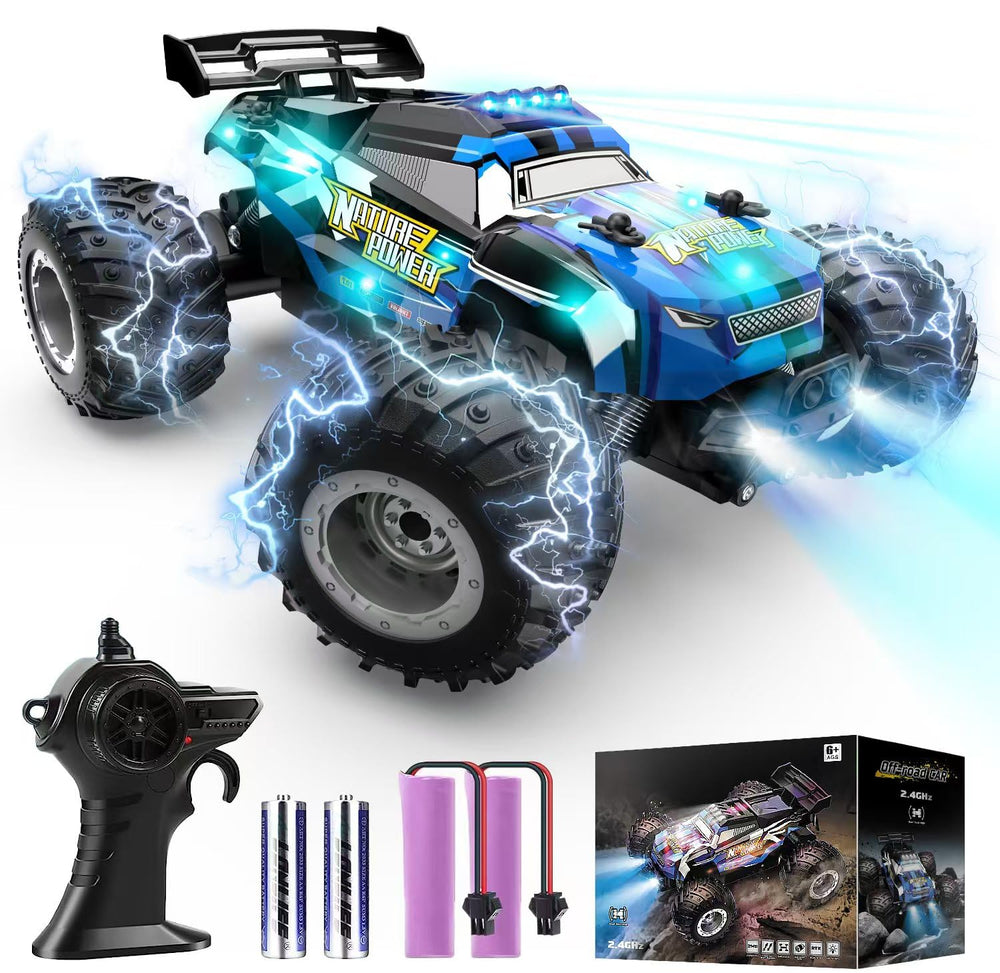 Remote Control Car 2.4Ghz Glow-up RC Cars with Body Lights & Headlights 2 Rechargeable Batteries for 40 Min Play 20 KM/H All Terrain Off-Road Monster TruckToys for Boys Kids Age 4-7 8-12 Xmas Gift