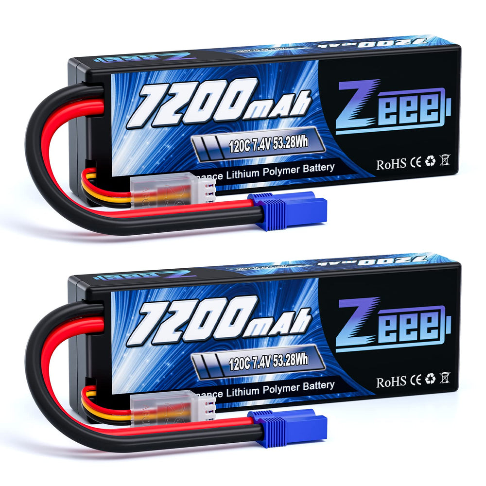Zeee 2S Lipo Battery 7200mAh 7.4V 120C Hard Case RC Battery with EC5 Connector for RC Car Truck RC Vehicles Truggy Buggy Tank Helicopter Airplane Racing Models(2 Pack)