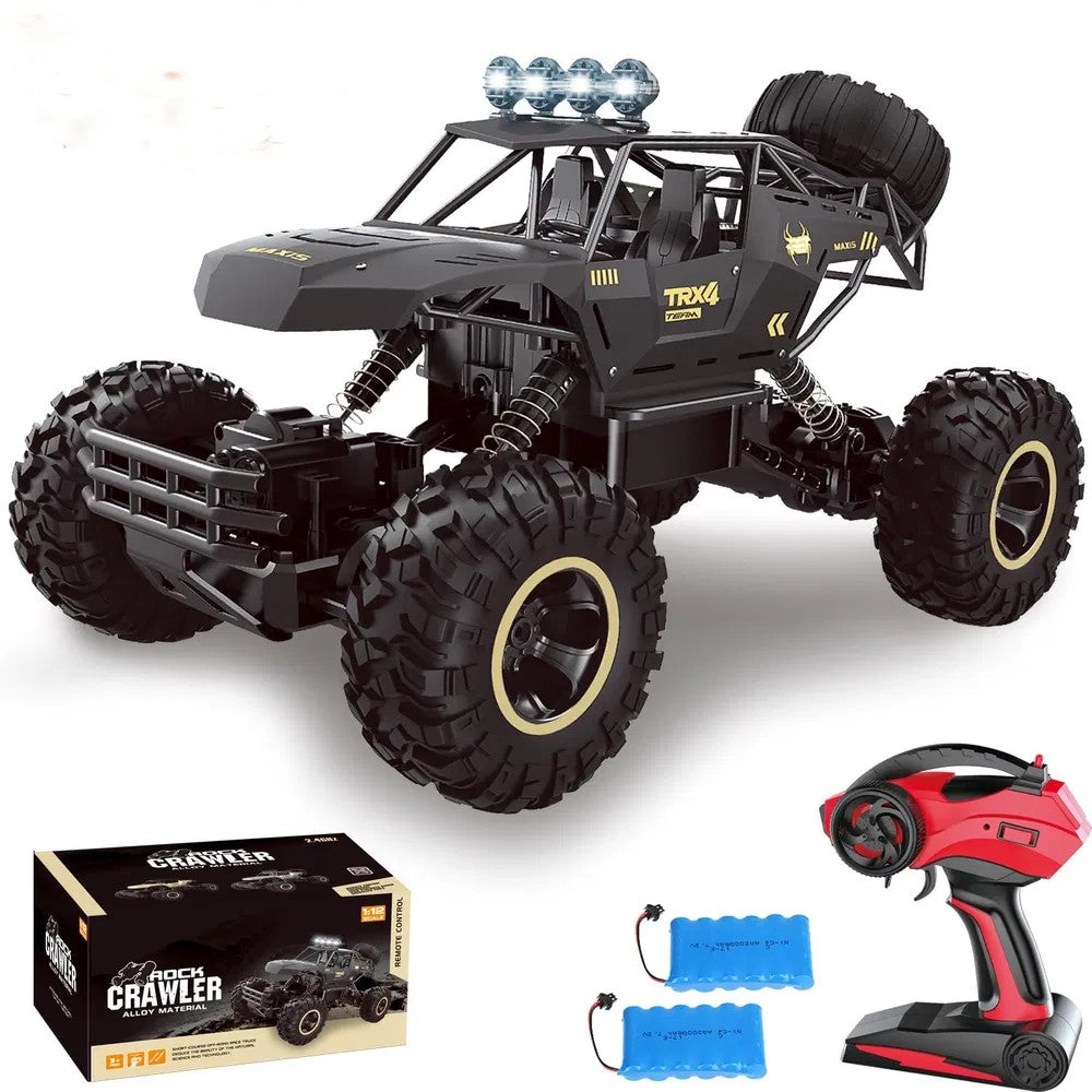 1:12 Rock Crawler 4WD RC Truck – Metal Shell, LED Headlights & 2 Batteries