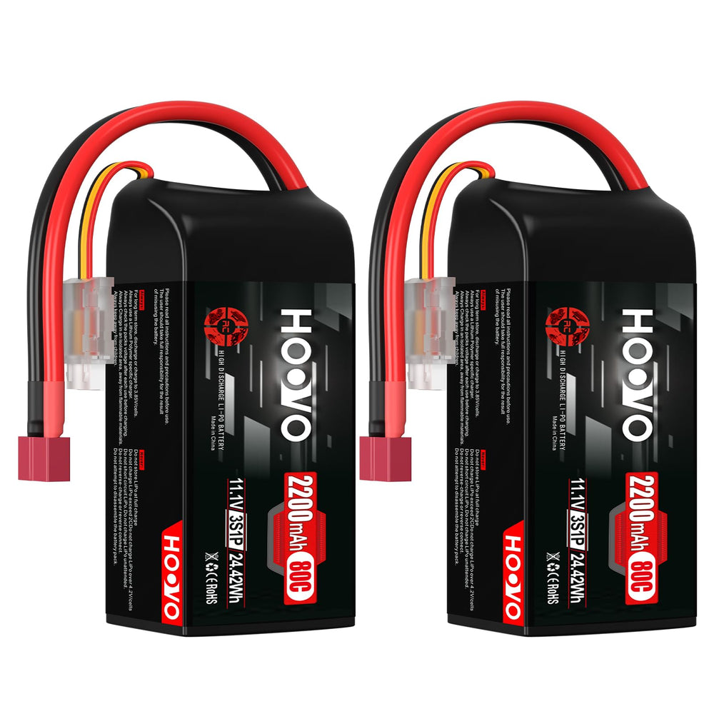 HOOVO 3S Lipo Battery 80C 2200mAh 11.1V Shorty Lipo Battery Pack Softcase with Deans Connector for Drone RC Quadcopter Helicopter Airplane FPV RC Car 2 Pack