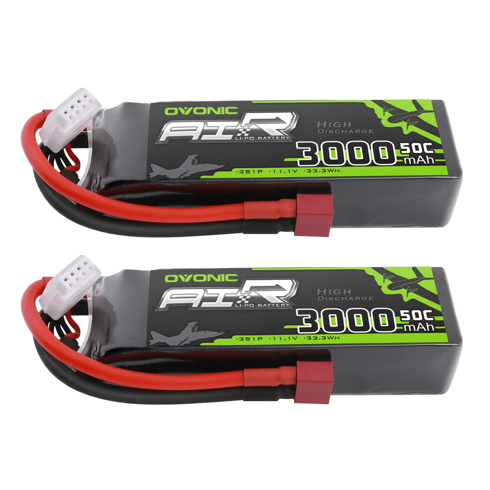 OVONIC 3S Lipo Battery 50C 3000mAh 11.1V Lipo Battery with Dean-Style T Connector for RC Airplane Helicopter Quadcopter RC Car Truck Boat(2 Packs)