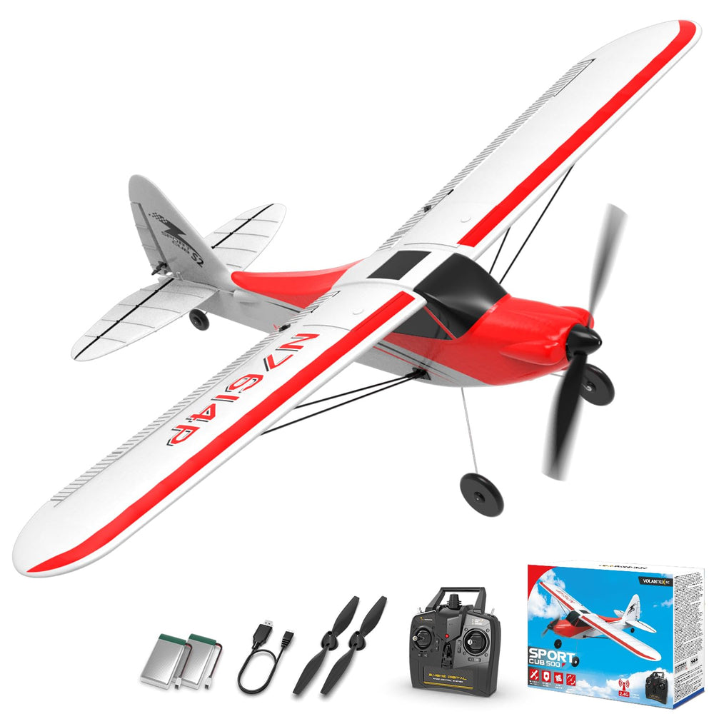 VOLANTEXRC RC Plane Trainer Sport Cub 4CH Remote Control Airplane with Prop Saver 6-Axis Gyro Stabilizer & 3 Modes to Fly Radio Controlled Aircraft RTF for Beginners Kids and Adults (500mmRed)