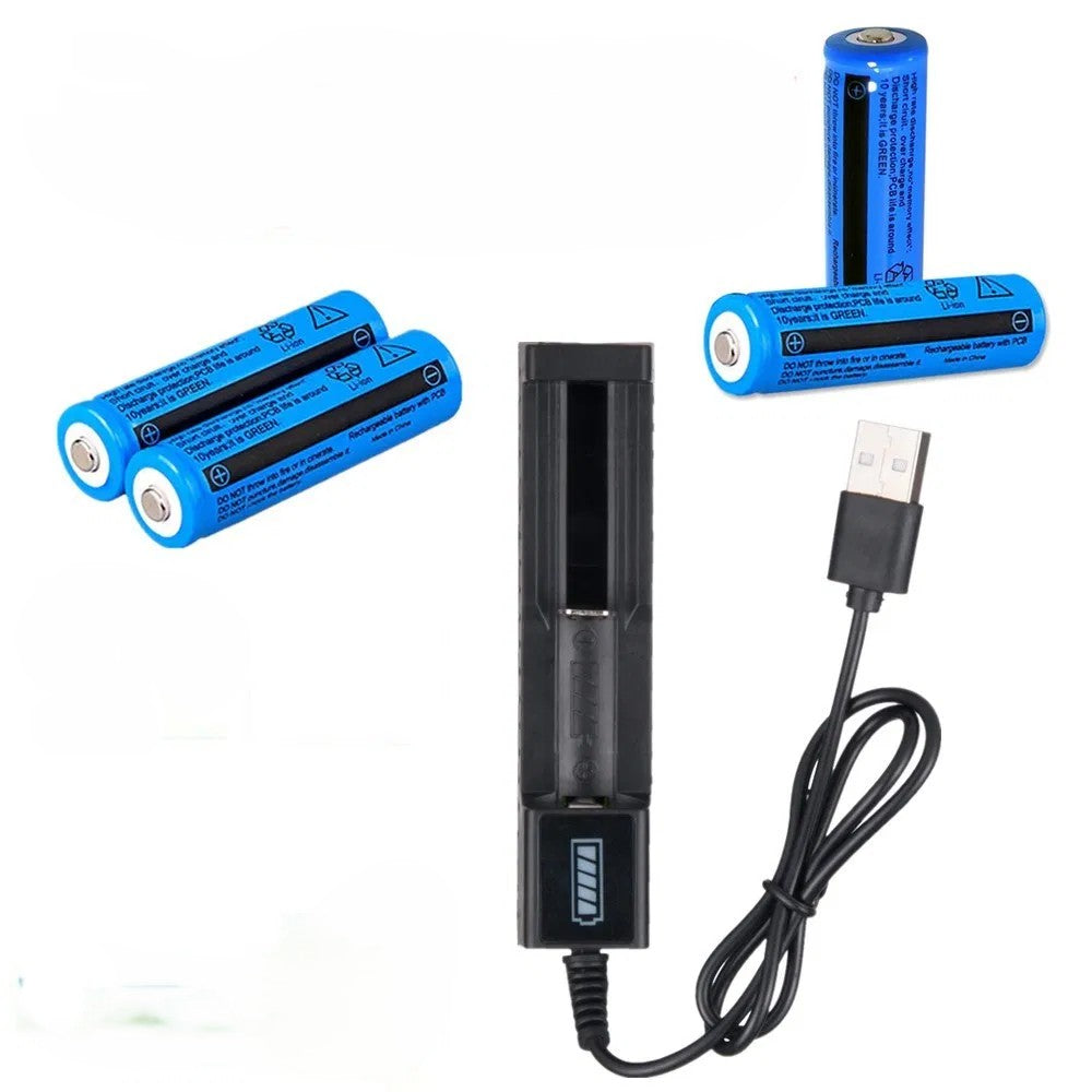 Rechargeable Li-Ion Button Top Batteries 3000mAh Multipurpose Battery 3.7V & USB Charger For Torch Laser